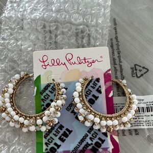 Lilly Pulitzer Gold and White Beaded Earrings
